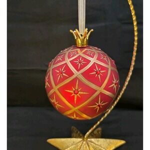 Glass Ball Red Gold Bauble Porcelain Crown Cap Jewels Christmas Holiday Ornament